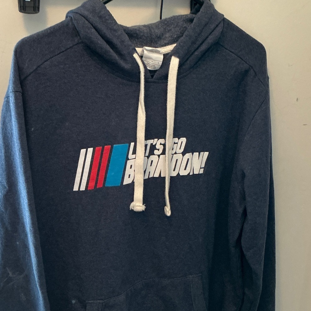 Men's Navy political nascar ‘Let's Go Brandon' Pullover Hoodie - Large